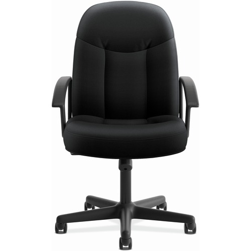 HON High-Back Executive Chair | Center-Tilt | Fixed Arms | Black Fabric - Polyester Seat - Black Polyester Back - Black Frame - High Back - 5-star Base - Armrest - 1 Each