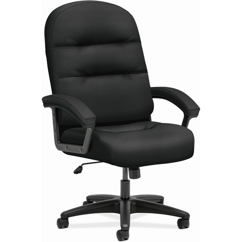 HON Pillow-Soft Executive High-Back Chair | Fixed Arms | Black Fabric - Black Plush Seat - Black Plush Back - Black Frame - High Back - 5-star Base - Armrest - 1 Each