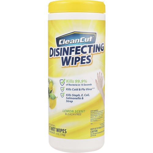 Clean Cut Disinfecting Wipes - Lemon Scent - Textured, Odor Neutralizer - White - 35/Canister - 1 Each