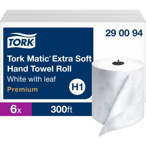 TORK Matic Hand Towel Roll White H1 - Tork Matic Extra Soft Hand Towel Roll, White, Premium, Quick-Absorbing, Long-Lasting, Thick 2-Ply, 6 Rolls x 300 ft, 290094