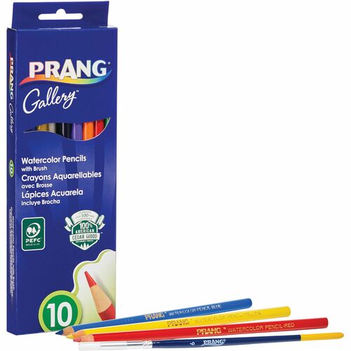 Prang Sharpened Watercolor Pencils - Red, Orange, Yellow, Green, Blue, Violet, Light Blue, Black, Brown, White Lead - 10 / Pack
