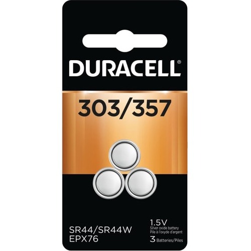 Duracell D303/357 Battery - For Medical Equipment, Watch, Toy, Electronic Device, Glucose Monitor, Calculator, Remote Control - 357/303 - 1.5 V DC - 3 / Pack