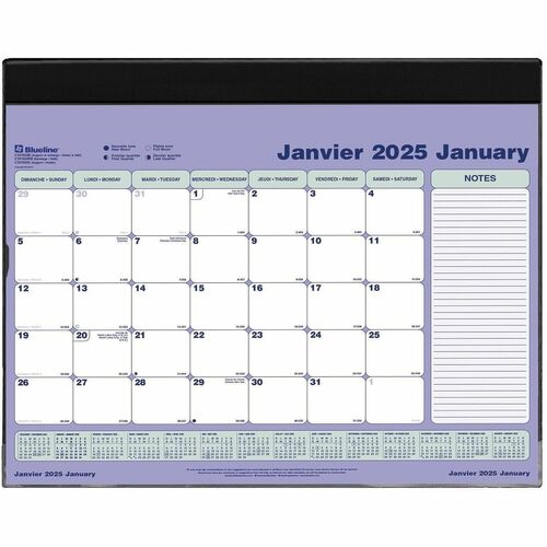 Blueline Monthly Desk Pad 2024 - Monthly, Daily - 2024 - 1 Day, 1 Month Single Page Layout - Desk Pad - Vinyl, Chipboard - 19.1" Height x 24.3" Width - Bilingual, Holder, Reinforced, Project Section, Schedule Section, Important Date, Reminder Section, Stu