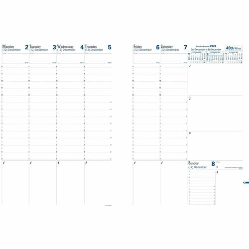 Quo Vadis Quo Vadis Prenote Weekly Refill - English - Weekly - December 2023 - December 2024 - 1 Week Single Page Layout - White - Notes Area - 1 Each