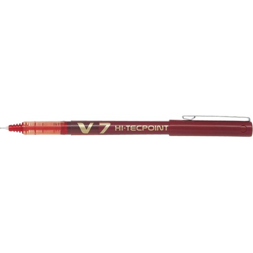Pilot Hi-Tecpoint V7 Rollerball Pen - Medium Pen Point - 0.7 mm Pen Point Size - Red Liquid Ink - Stainless Steel Barrel - Carbon Alloy, Tungsten Carbide Tip - 2 / Pack