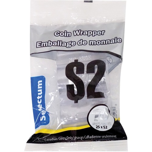Selectum Plastic Coin Wrappers $2 10/pkg - C$2 Denomination - Flexible, Easy to Use, Reusable - Plastic