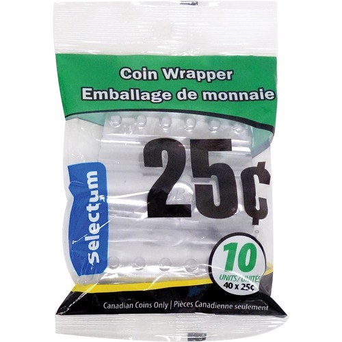 Selectum Plastic Coin Wrappers 25 cents, 10/pkg - Flexible, Easy to Use, Reusable - Coin Wrappers, Bill Straps & Trays - SLHSL31446