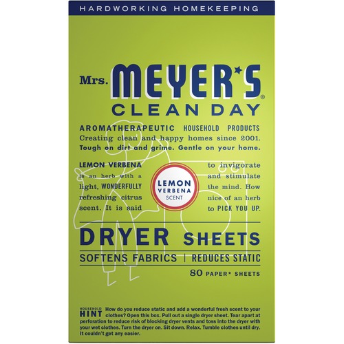 Mrs. Meyer's Clean Day Dryer Sheets - Lemon Verbena Scent, 80 Per Box