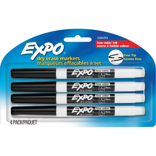 Expo Low Odour Dry Erase Markers Fine Tip 4/pkg Black - Fine Marker Point - Black Alcohol Based Ink - 4 / Pack