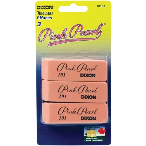 Dixon Pink Pearl Erasers 3/pkg - 3 / Pack - Beveled Edge