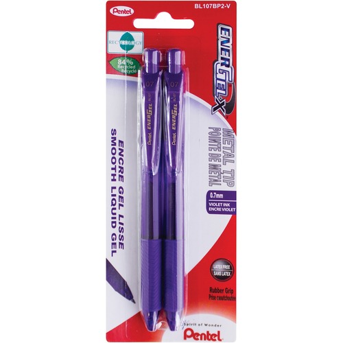 EnerGel Retractable Gel Pens 0.7 mm Violet 2/pkg - Medium Pen Point - Refillable - Retractable - Violet Liquid Gel Ink Ink - Metal Tip - 2 / Pack