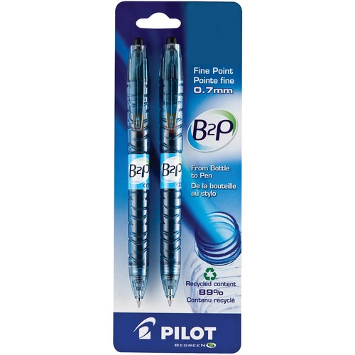 Pilot BeGreen B2P Retractable Gel Pen 0.7 mm Black 2/pkg - 0.7 mm Pen Point Size - Refillable - Retractable - Black Gel-based Ink - Translucent Barrel - 2 / Pack