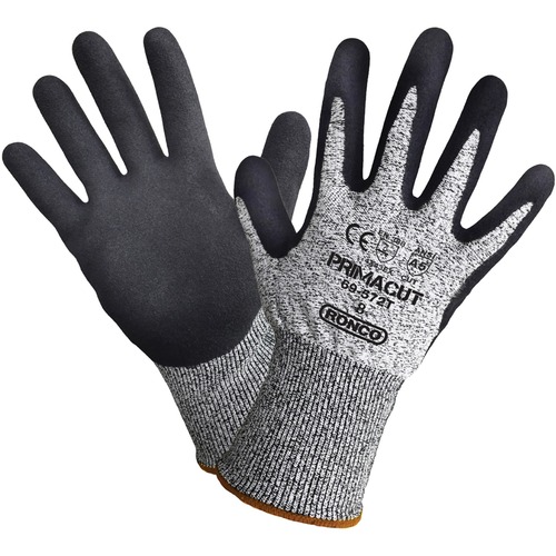 PrimaCut Sandy Nitril Palm Coated Touch Compatible Glove Medium Grey - Oil, Wet Protection - Nitrile Coating - Medium Size - Gray - Heavy Duty, Cut Resistant, Reinforced Thumb, Flexible, Soft, Comfortable, Elastic Wrist, Machine Washable, Reusable - Gloves - RON69572T08