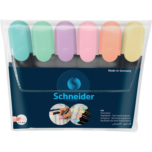 Schneider Job Pastel Highlighters Chisel Tip Assorted Colours 6/pkg - Chisel Marker Point Style - Assorted Pastel - 6 / Pack