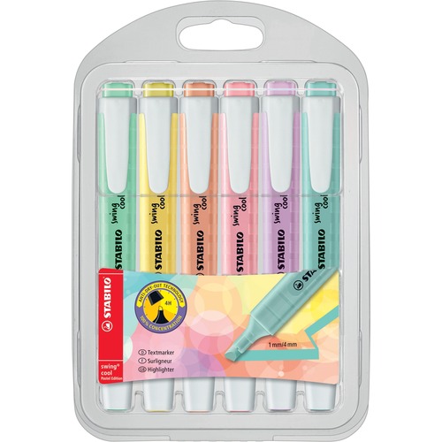 Stabilo Swing Cool Highlighter - Chisel Marker Point Style - Assorted Pastel Water Based Ink - 6 / Pack