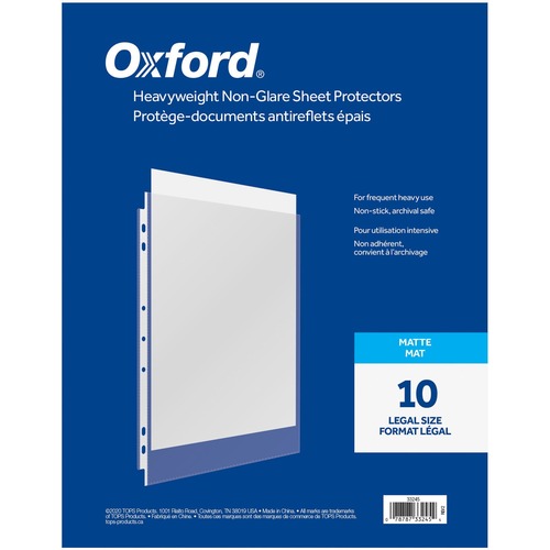 Oxford Sheet Protector - 0" Thickness - For Legal 8 1/2" x 14" Sheet - 7 x Holes - Top Loading - Clear - Polypropylene - 10 / Pack - Sheet Protectors - OXF33245
