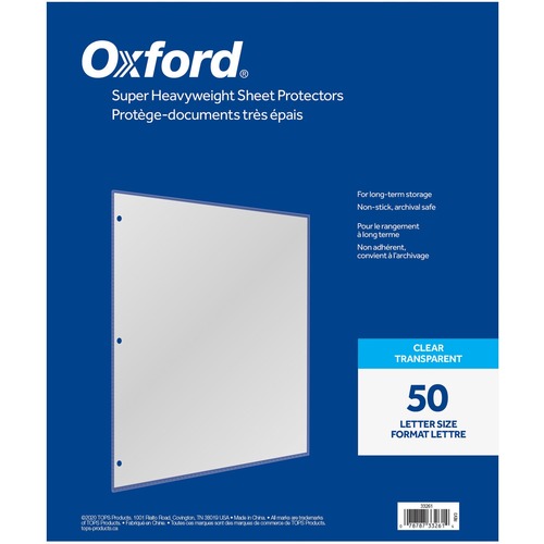 Oxford Sheet Protector - 0" Thickness - For Letter 8 1/2" x 11" Sheet - Ring Binder - Top Loading - Clear - Polypropylene - 50 / Box