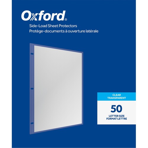 Oxford Sheet Protector - 0" Thickness - For Letter 8 1/2" x 11" Sheet - 3 x Holes - Ring Binder - Side Loading - Clear - Polypropylene - 50 / Box