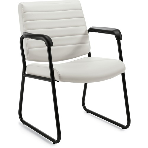 Offices To Go Caman | Medium Back Guest Chair - White Bonded Leather, Luxhide Seat - White Bonded Leather, Luxhide Back - Black Steel Frame - Mid Back - Sled Base