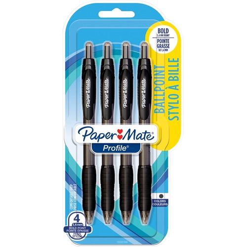 Paper Mate Profile Retractable Ball Point Pens Super Bold Point Black 4/pkg - Super Bold Pen Point - Retractable - Black - 4 / Pack
