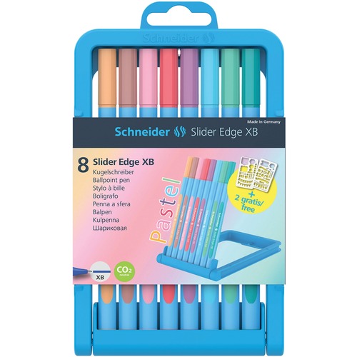Schneider Slider Edge Pastel Ball Point Pens Assorted Colours, Extra Broad Pen Point - 8 per Pack - Ballpoint Retractable Pens - PSYRS152289