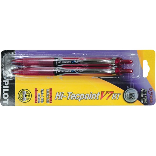 Pilot Hi-Tecpoint Retractable Roller Pens 0.7mm Red 2/pkg - Needle Pen Point Style - Refillable - Retractable - Red Liquid Ink - 2 / Pack