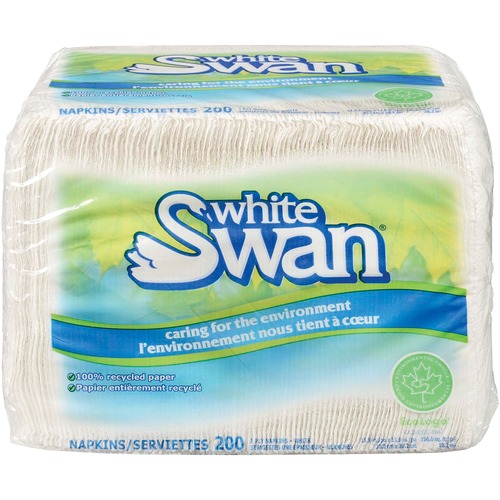 White Swan Table Napkin - 1 Ply - 11.9" x 11.9" - White - Embossed - For Lunch - 200 / Pack