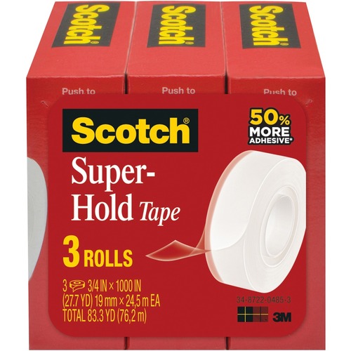 Scotch Super-Hold Tape 3/4" 3/pkg - 27.8 yd (25.4 m) Length x 0.75" (19.1 mm) Width - 1" Core - 3 - Transparent