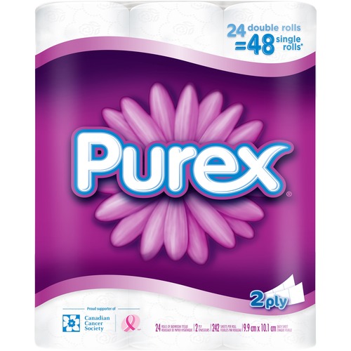 Purex Bathroom Tissue - 2 Ply - 253 Sheets/Roll - White - Comfortable - 24 / Pack