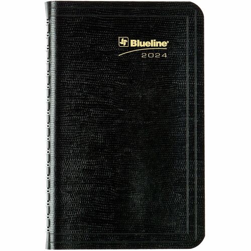 Blueline Essential Weekly Pocket Diary Twin Wire 6x3-1/2" Bilingual Black - Weekly, Yearly, Hourly - 7:00 AM to 6:00 PM - Weekly - 1 Week Double Page Layout - Twin Wire - Black - 6" Height x 3.5" Width - Bilingual, Index Sheet, Self-adhesive, Tabbed, Tele