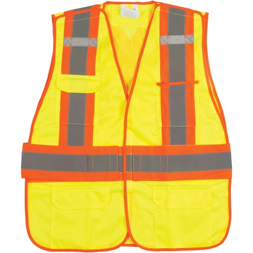 Zenith High Visibility Surveyor Vest Large Lime Yellow - Lightweight, Comfortable, Reflective Strip, Machine Washable, High Visibility, Hook & Loop Sealed Pocket - Large Size - Fabric Mesh, Plastic Pocket, Polyester - High Visibility Lime Yellow, Orange, 