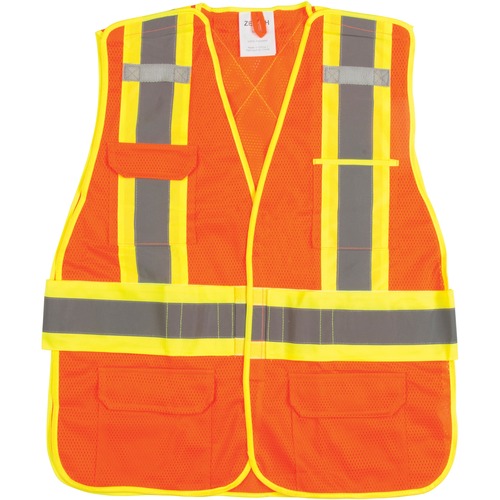 Zenith High Visibility Surveyor Vest X-Large Orange - Lightweight, Comfortable, Reflective Strip, Machine Washable, High Visibility, Hook & Loop Sealed Pocket - X-Large Size - Fabric Mesh, Plastic Pocket, Polyester - High Visibility Orange, Orange, Silver