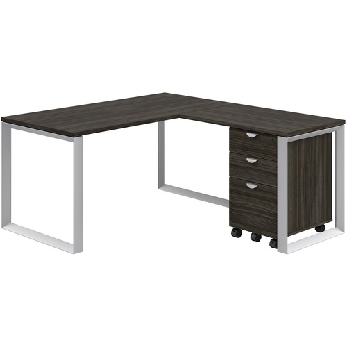 HDL Innovations Table Desk - 60" x 60" x 29" , 1" Top - File Drawer(s), Box Drawer(s) - Material: Laminate Top, Metal Base - Finish: Gray Dusk