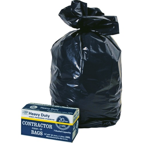Berry Heavy Duty Contractor Bags - 32" Width x 50" Length - 3 mil (76 Micron) Thickness - Black - 20/Carton - Waste Disposal