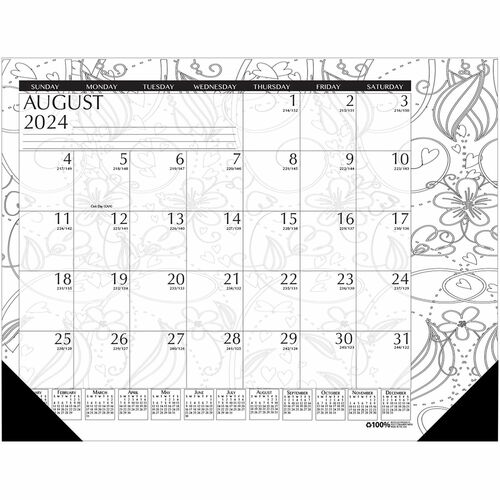 House of Doolittle Academic Doodle Monthly Desk Pad Calendar - Academic - Julian Dates - Monthly - 12 Month - August 2024 - July 2025 - 1 Month Single Page Layout - 22" x 17" Sheet Size - 2.38" x 1.88" Block - Desk Pad - Black/White - Paper - 17" Height x