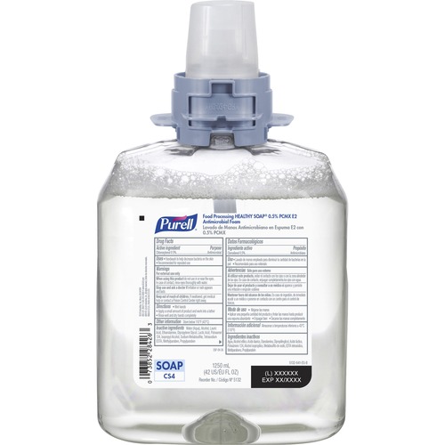 PURELL® CS4 Food Processing HEALTHY SOAP® 0.5% PCMX E2 Antimicrobial Foam Refill - Light Floral ScentFor - 42.3 fl oz (1250 mL) - Oil Remover, Soil Remover, Kill Germs - Hand, Food Processing Industry - Antibacterial - Dye-free, Fragrance-free - 4