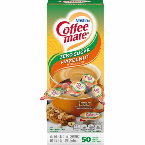 Coffee-Mate Sugar Free Hazelnut Flavored Creamer Singles - Hazelnut Flavor - 0.38 fl oz (11 mL) - 50/Box