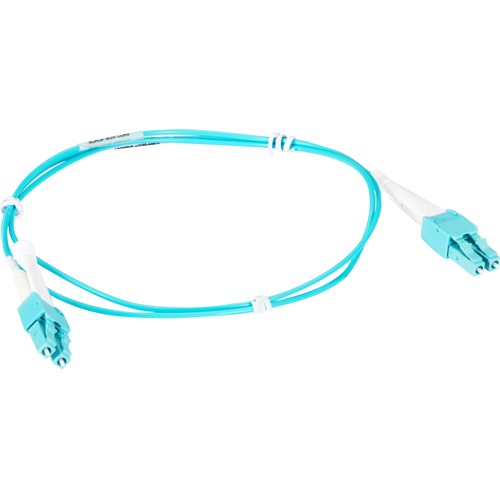 Black Box Fiber Optic Patch Network Cable - 3.28 ft Fiber Optic Network Cable for Network Device - First End: 2 x LC Network - Male - Second End: 2 x LC Network - Male - 100 Gbit/s - Patch Cable - OFNR - 50/125 µm - Aqua