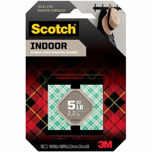 Scotch Indoor Double-Sided Mounting Squares 111S-SQ-16, 1 in x 1 in (2.54 cm x 2.54 cm) - 1" Length x 1" Width - White - Foam Backing - Acrylic Adhesive - For Painted Surface, Chart, Indoor, Wall, Wood, Metal, Acrylic, Tile, Glass - 16 / Pack