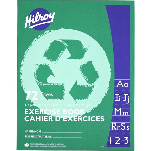 Hilroy Recycled Stitchbook, 72 pages, 1/2 Plain, 1/2 Interlined Ruling