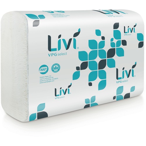 Livi VPG Select Multifold Towel - 1 Ply - Multifold - 9.06" Width x 9.45" Length - Emboss Pattern - White - Virgin Fiber - 250 Pack - 16 / Carton