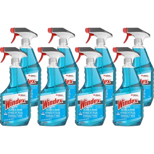 Windex® Glass & More Streak-Free Cleaner - 32 fl oz (1 quart) - 8 / Carton - Streak-free, Phosphorous-free - Blue