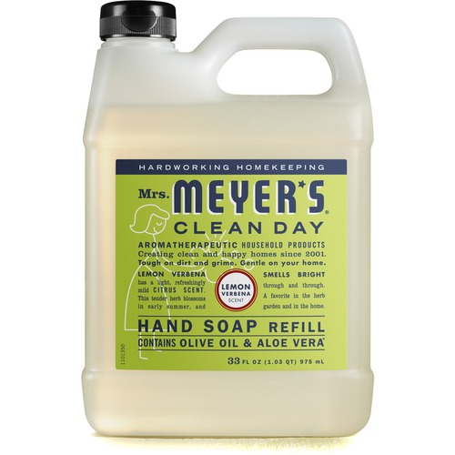 Mrs. Meyer's Clean Day Hand Soap Refill - Lemon Verbena ScentFor - 33 fl oz (975.9 mL) - Dirt Remover, Grime Remover - Hand - Yellow - Cruelty-free, Paraben-free, Phthalate-free, Non-drying, Triclosan-free - 6 / Carton