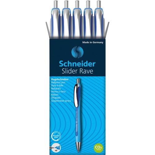 Schneider Slider Rave XB Ballpoint Pen - Extra Broad Pen Point - 1.4 mm Pen Point Size - Retractable - Blue - Blue Rubberized, Light Blue Barrel - Stainless Steel Tip - 5 / Pack