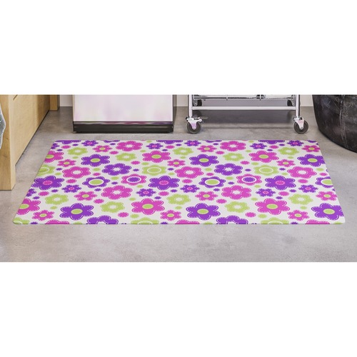 Deflecto FashionMat Lazy Daisies Chair Mat - Home, Office, Classroom, Hard Floor, Pile Carpet, Dorm Room - 40" Length x 35" Width x 0.050" Thickness - Rectangular - Lazy Daisies - Vinyl - Multicolor - 1 / Carton