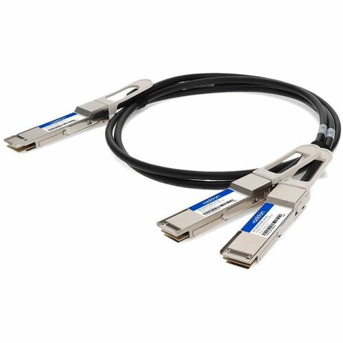 AddOn QSFP-DD/QSFP28 Network Cable - 3.3 ft QSFP-DD/QSFP28 Network Cable for Network Device, Transceiver, Server, Router, Switch - First End: 1 x QSFP-DD Network - Male - Second End: 2 x QSFP28 Network - Male - 200 Gbit/s - Shielding - VW-1 - 32 AWG - 1 -
