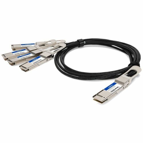 AddOn QSFP-DD/QSFP28 Network Cable - 8.2 ft QSFP-DD/QSFP28 Network Cable for Network Device, Transceiver, Server, Router, Switch - First End: 1 x QSFP-DD Network - Male - Second End: 4 x QSFP28 Network - Male - 200 Gbit/s - Shielding - VW-1 - 28 AWG - 1 -