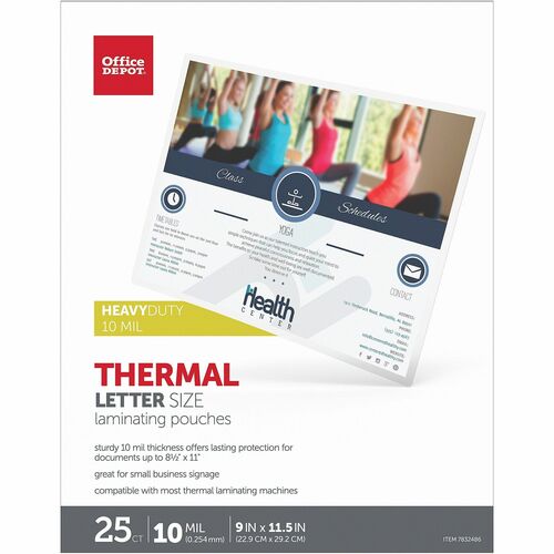 Office Depot® Brand Laminating Pouches, Letter Size, 9" x 11-1/2" , Pack Of 25 Pouches - Sheet Size Supported: Letter 8.50" Width x 11" Length - Laminating Pouch/Sheet Size: 9" Width x 10 mil Thickness - for Laminator, Document - Clear - 25 / Pack