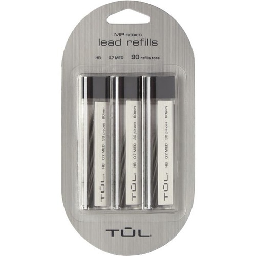 TUL® Lead Refills, 0.7 mm, HB Hardness, 30 Leads Per Tube, Pack Of 3 Tubes - 0.7 mm Point - HB - Silver - Break Resistant - 3 / Pack