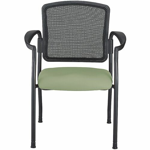 WorkPro® Spectrum Series Mesh/Vinyl Stacking Guest Chair With Antimicrobial Protection, With Arms, Olive, Set Of 2 Chairs, BIFMA Compliant - Olive Seat Color - Vinyl, Fabric Seat Material - Mesh Back Material - Black Frame Color - Steel Frame Material